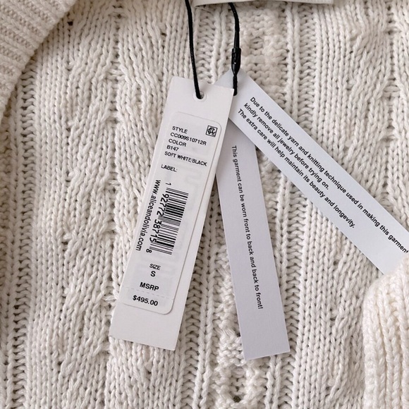 🖤 Alice & Olivia Off-White Puff-Sleeve Kitty Bauble Cable Knit Sweater Cardigan - Picture 13 of 15